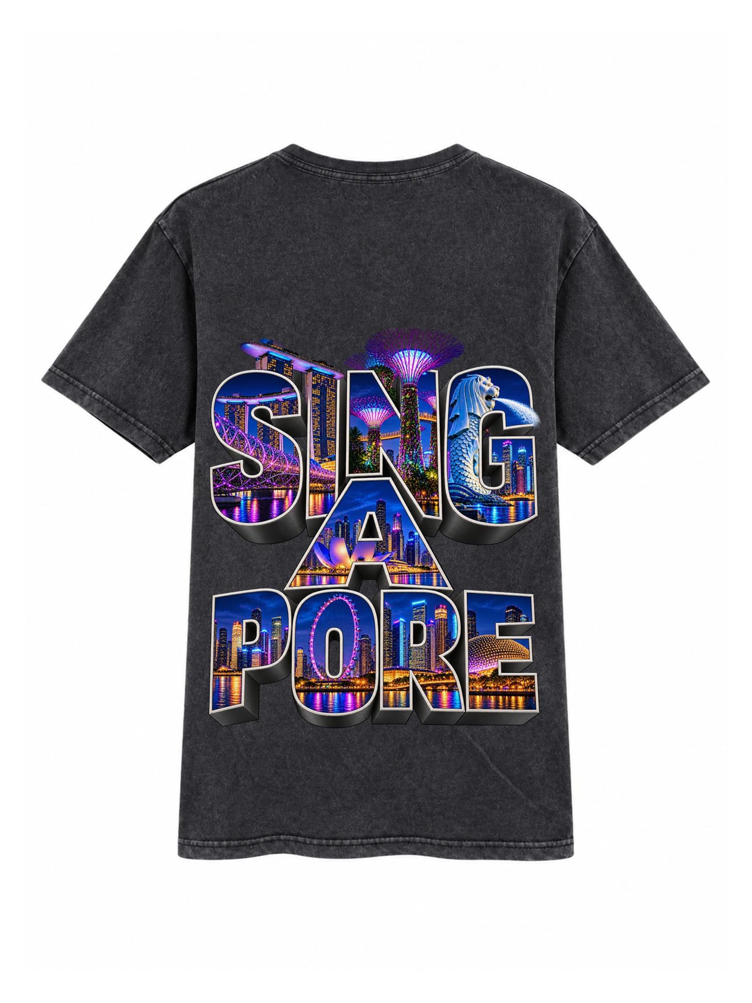 LUNØIR Studio Póló 'Singapore City Lights – Neon' - fekete: elől