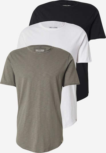 Only & Sons Koszulka 'ONSBENNE' w kolorze khaki / czarny / białym, Podgląd produktu