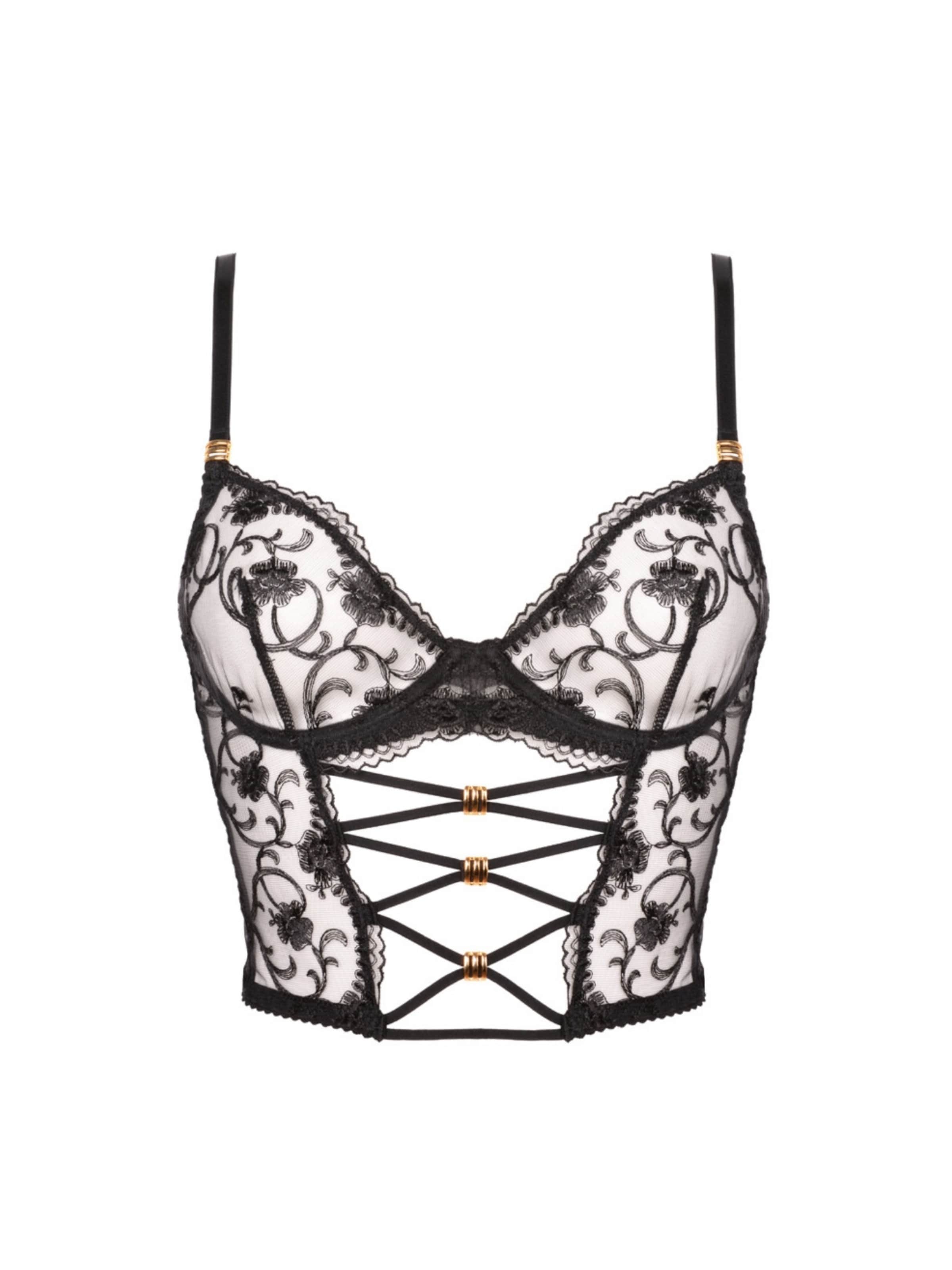 WHITE RVBBIT White Rvbbit Spitzen-Halbkorsett Black Moon in Schwarz: Vorderseite