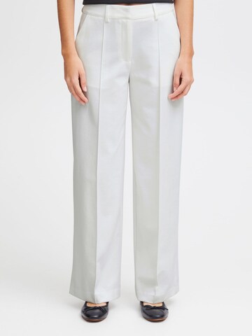 ICHI Wide leg Pantalon 'KATE' in Wit: voorkant