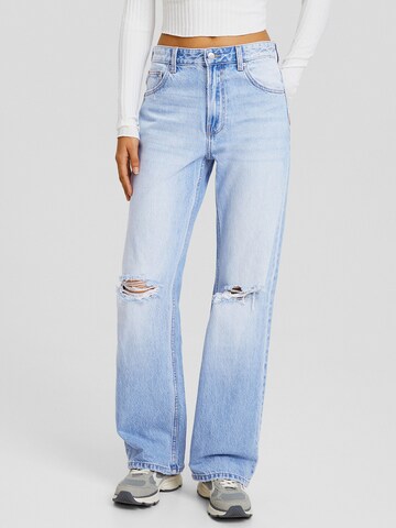 Wide leg Jeans de la Bershka pe albastru: față