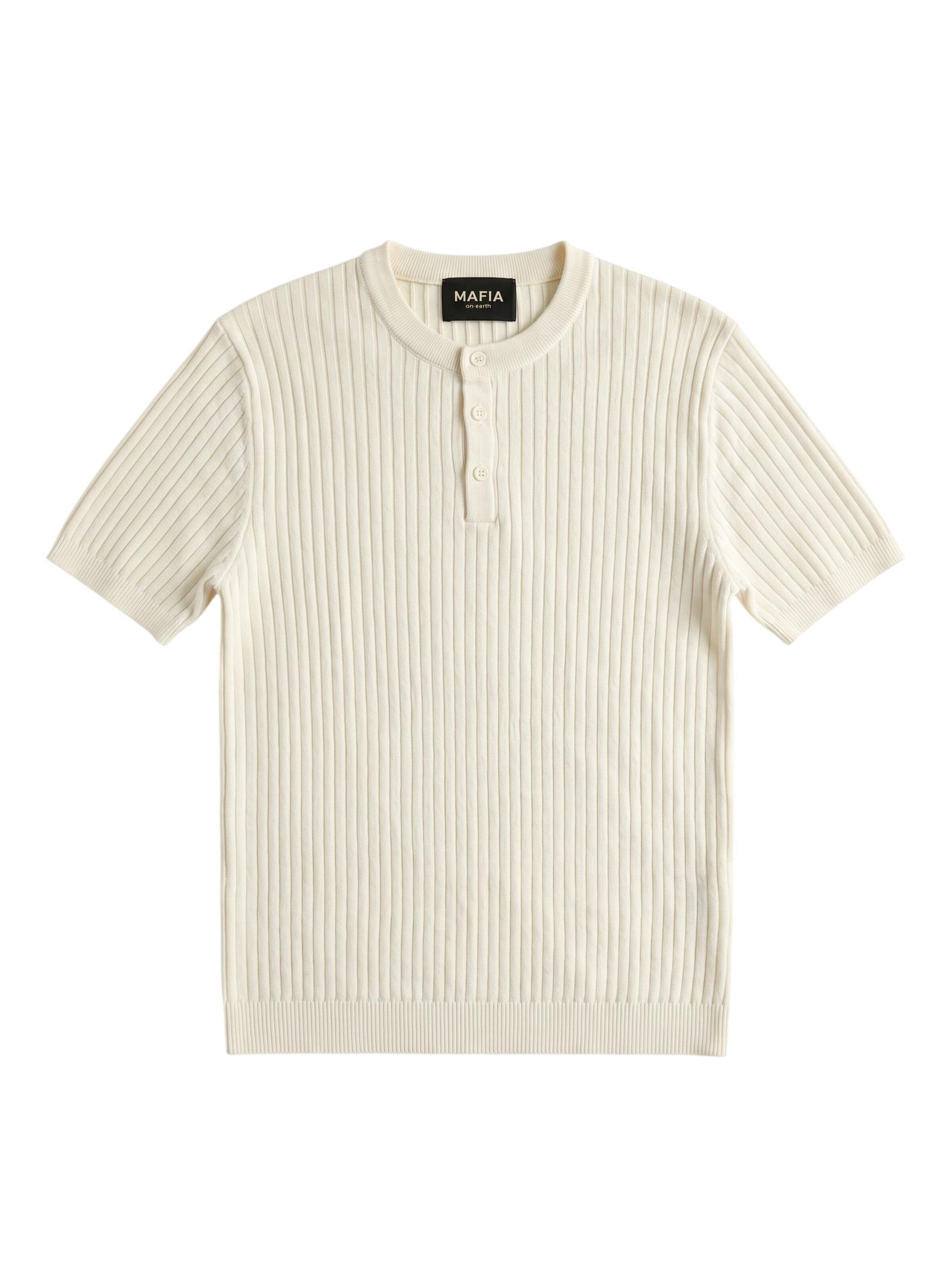 Kleidermafia Shirt 'Slim Fit Button Knit T-shirt - Ecru'‌‌‌‌‌‌‌‌‌ in S in ecru, Produktansicht