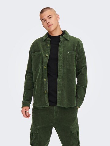 Only & Sons Comfort fit Button Up Shirt 'Track' in Green: front