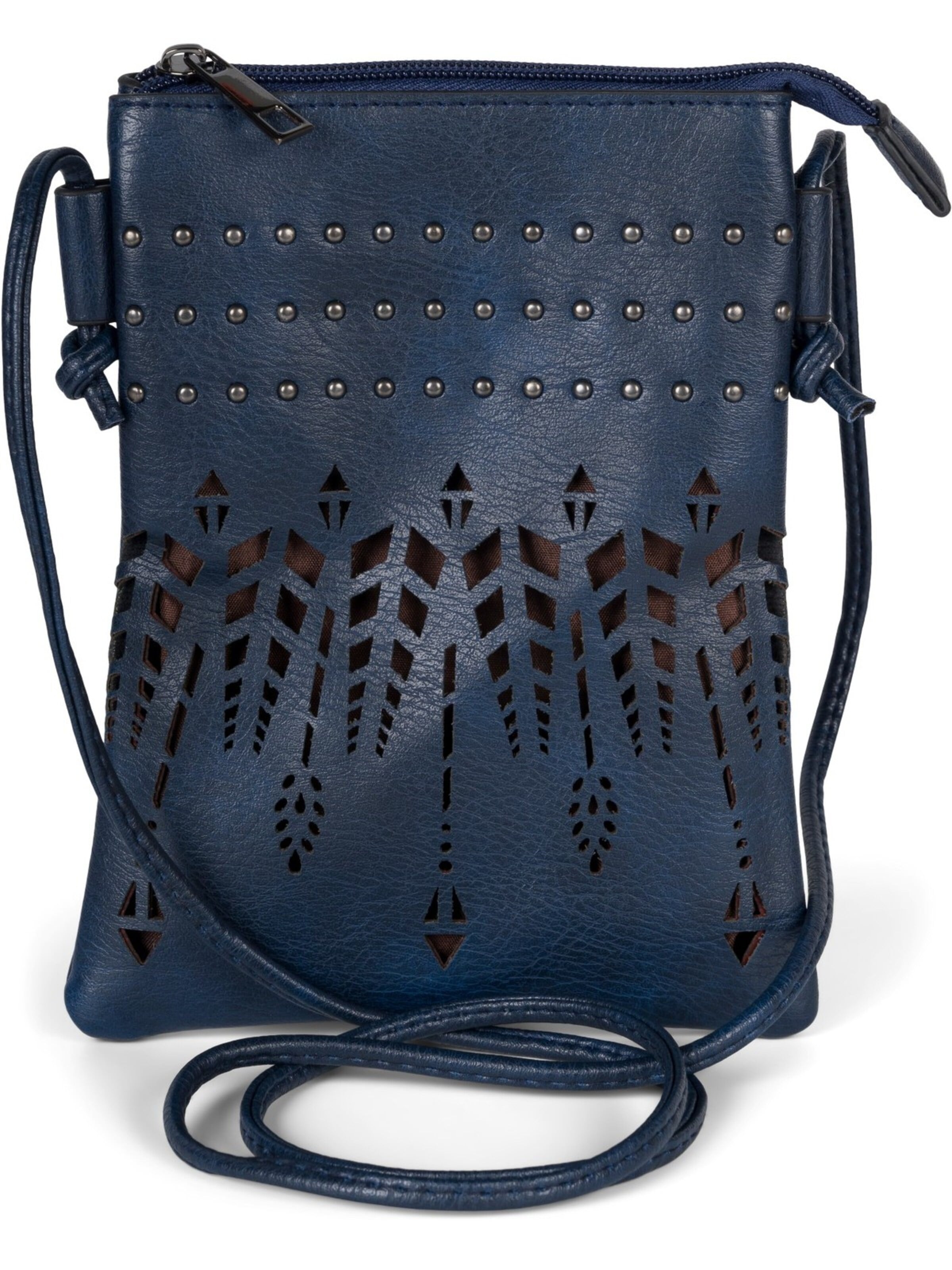 styleBREAKER Umhängetasche 'Mini Umhängetasche Ethno Cutout und Nieten'‌‌‌‌‌‌‌ in Blau: Vorderseite