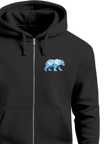 Neverless Sweatjacke 'Bär Polygon Blau'‌ in Schwarz
