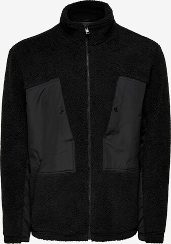 Only & Sons Fleece Jacket in Black: front