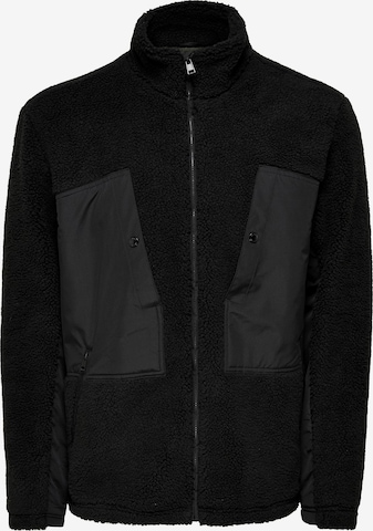 Only & Sons Fleece jacket in Black: front