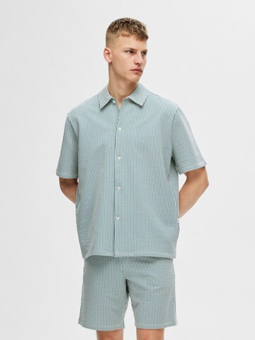 SELECTED HOMME Regular fit Overhemd 'Ben Seersucker' in Groen: voorkant