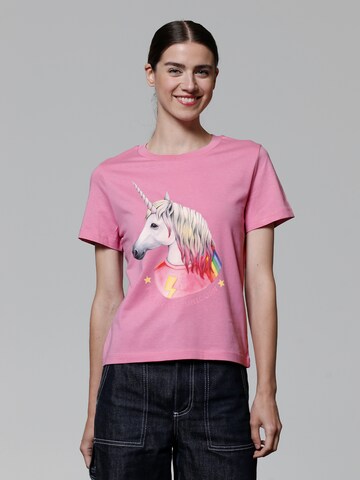 T-shirt ' Flash, the unicorn ' Watapparel en rose : devant