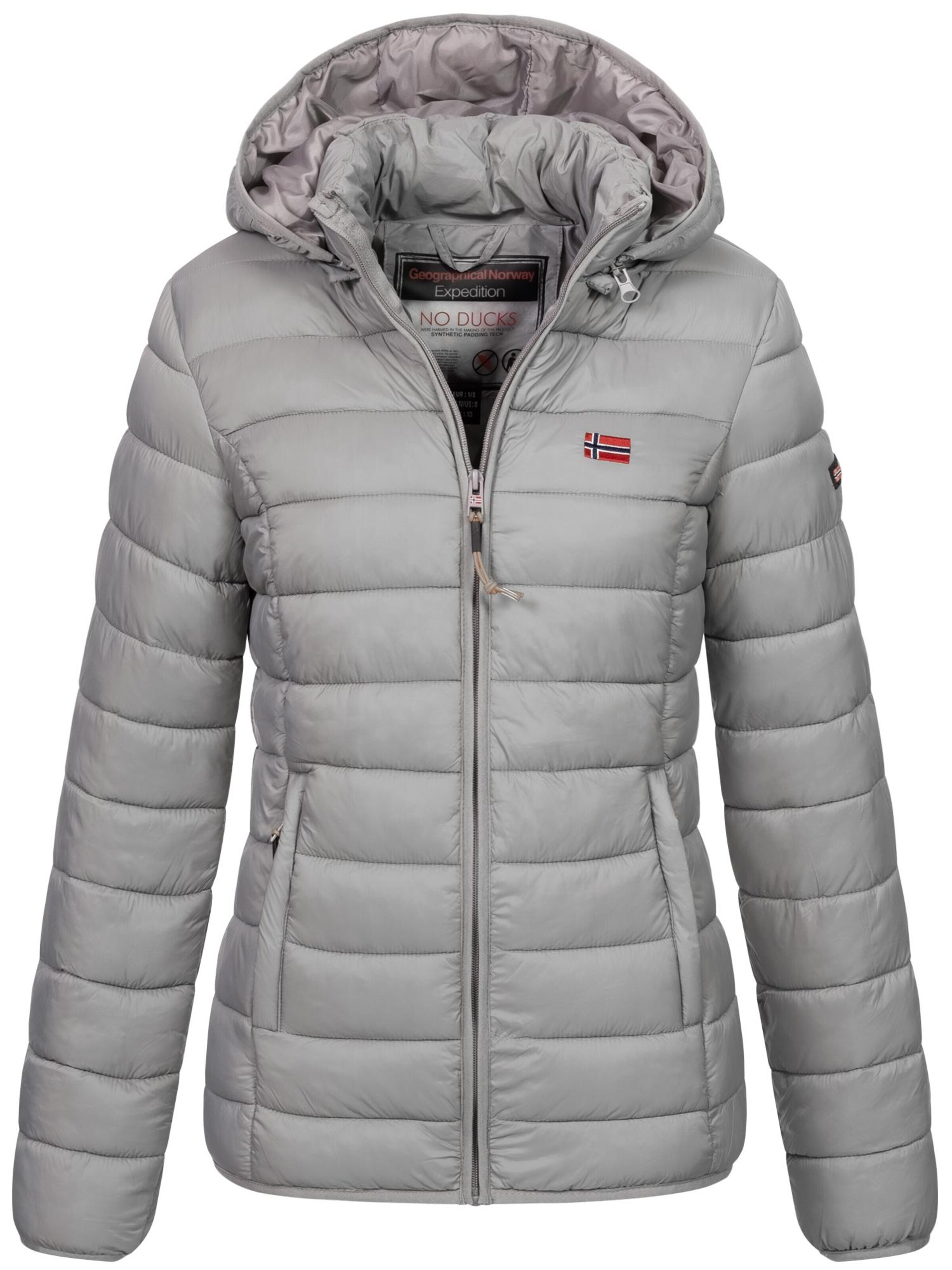 GEOGRAPHICAL NORWAY Winter Jacket 'Damen Herbst Winter Jacke Steppjacke Outdoor Übergangs leicht Kapuze' in Grey: front