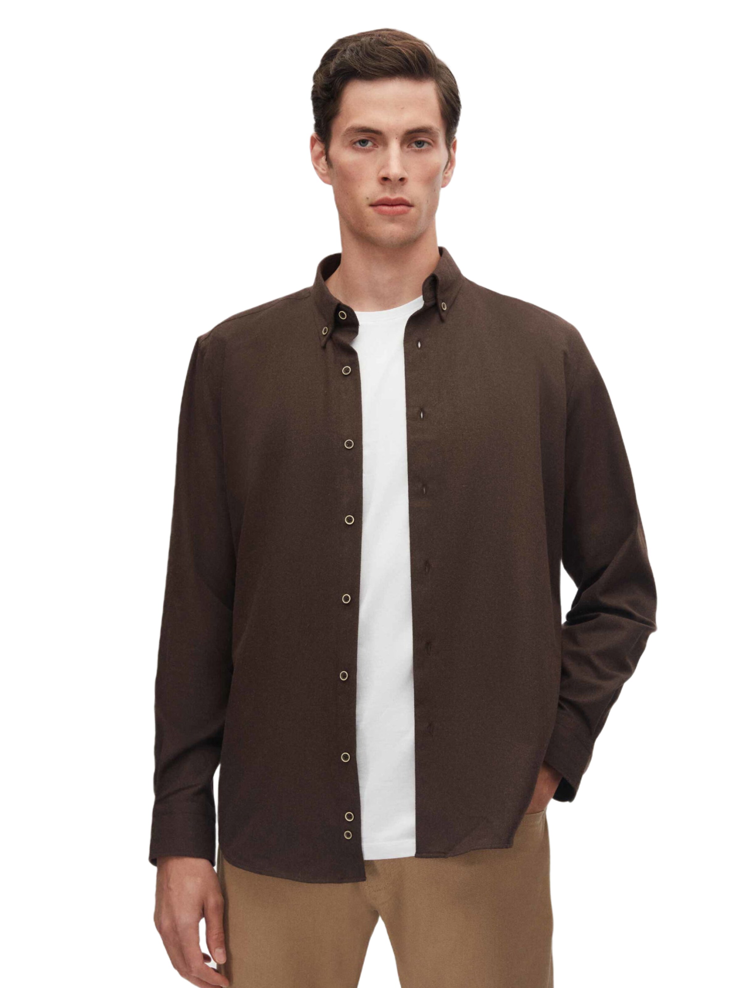 D’S Damat Regular fit Overhemd in Bruin: voorkant