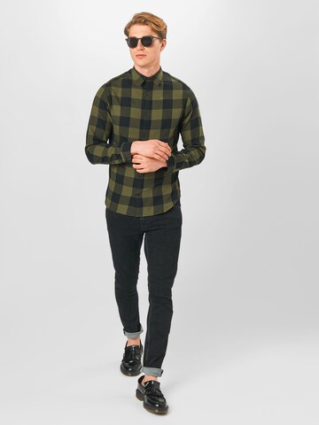 Slim fit Cămașă 'Gingham' de la JACK & JONES pe verde