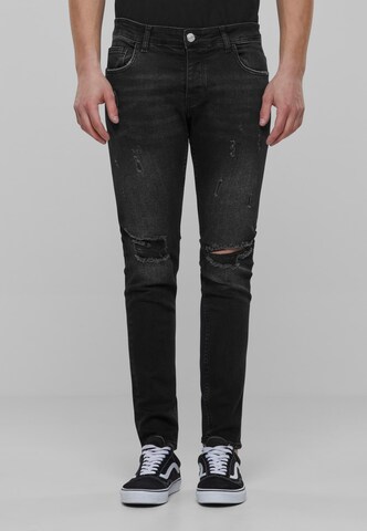 2Y Premium Tapered Jeans in Black: front