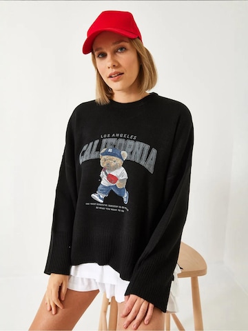 Bianco Lucci Oversized trui in Zwart: voorkant