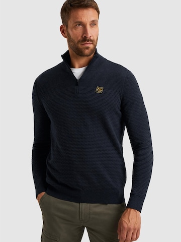 PME Legend Trui 'Pullover with half zipper' in Blauw: voorkant