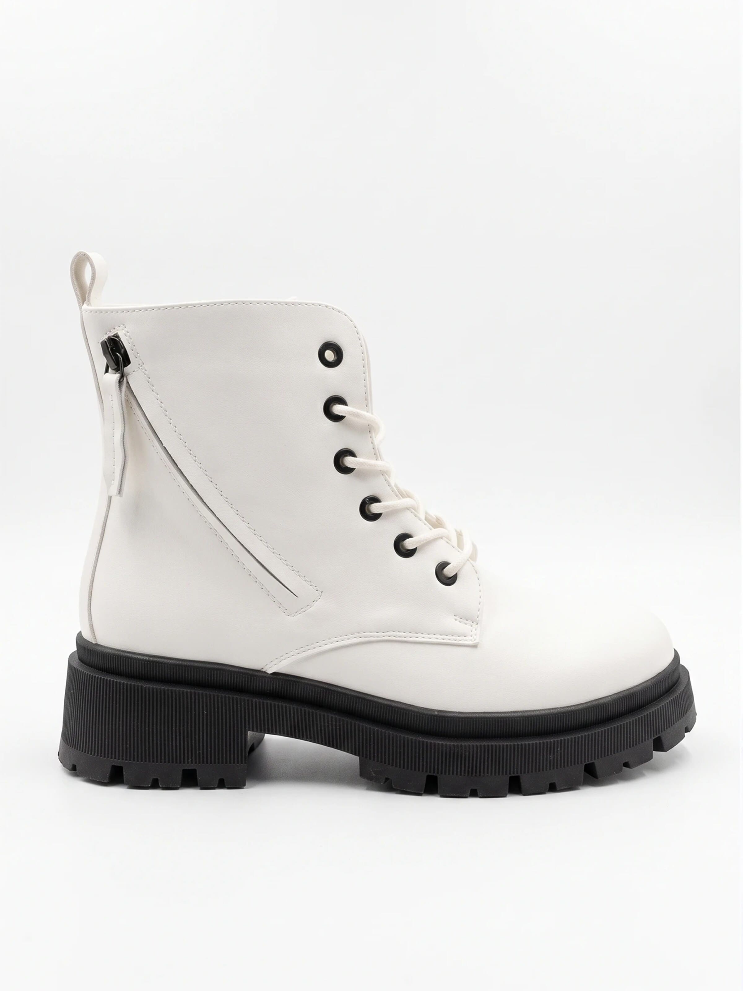 TorWeit Enkellaarsje 'Side Zip Lace Up Boots' in Wit: voorkant