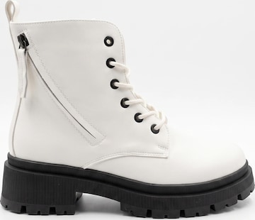TorWeit Enkellaarsje 'Side Zip Lace Up Boots' in Wit: voorkant
