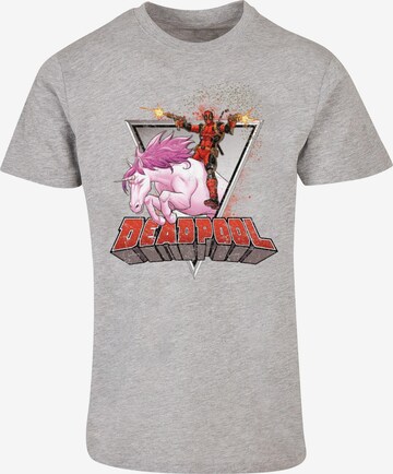 ABSOLUTE CULT Shirt 'Deadpool - Rides A Unicorn' in Grijs: voorkant
