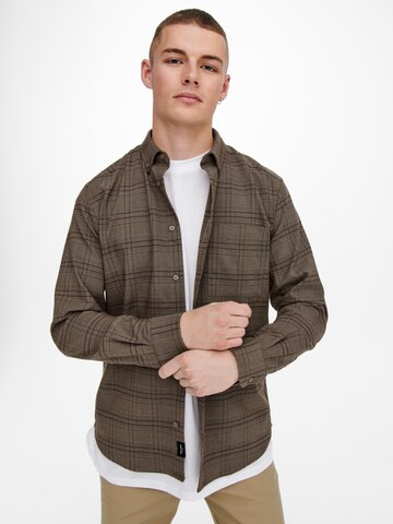 Only & Sons Regular fit Button Up Shirt 'Tino' in Brown