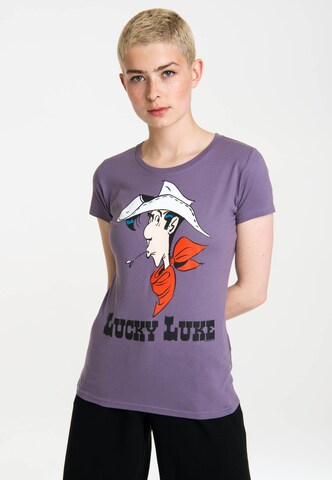 LOGOSHIRT Shirt 'Lucky Luke Portrait' in Lila: voorkant