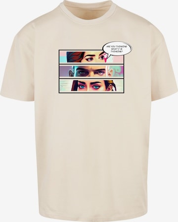 Merchcode T-Shirt 'Thinking Comic' in Beige: predná strana