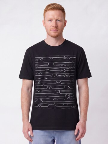 Watapparel Shirt 'Doodle Cats' in Zwart: voorkant