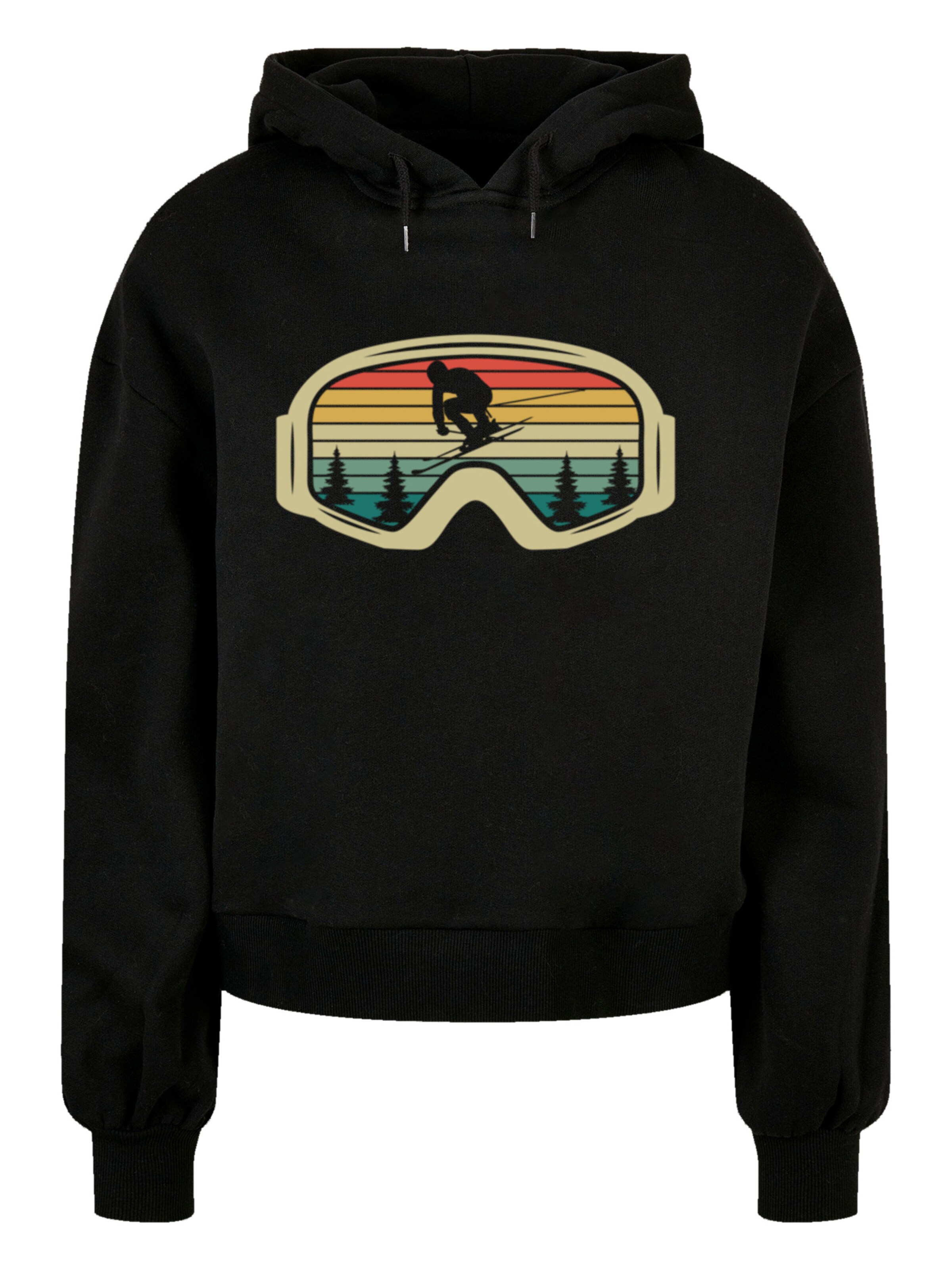 F4NT4STIC Sweatshirt 'Retro Skibrille Wintersport' in Schwarz: Vorderseite