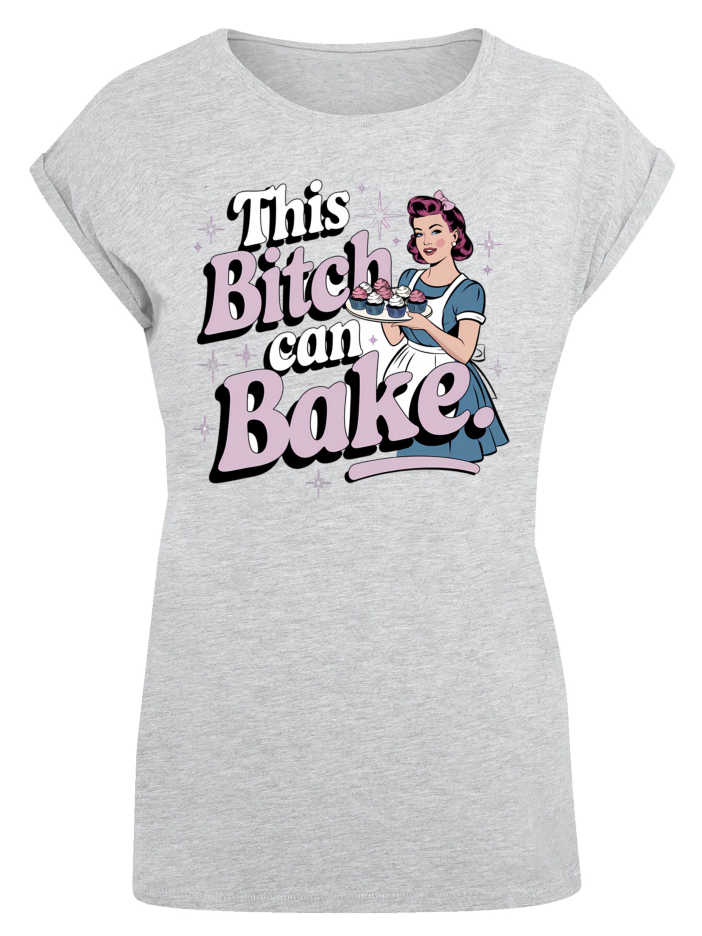 F4NT4STIC Shirt 'Vintage Pin Up Bäckerin' in Grijs: voorkant
