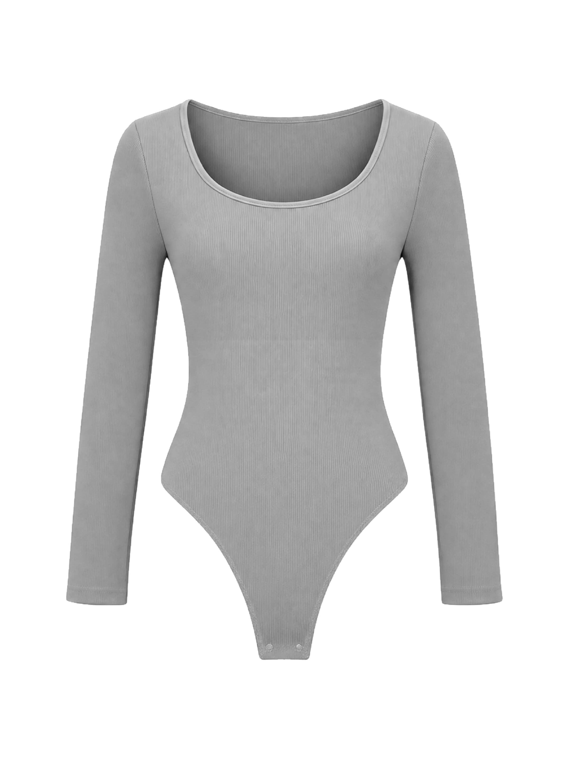 cfab Body 'Ribbed Longsleeve Sculpting Bodysuit with String'‌‌ in Grau: Vorderseite