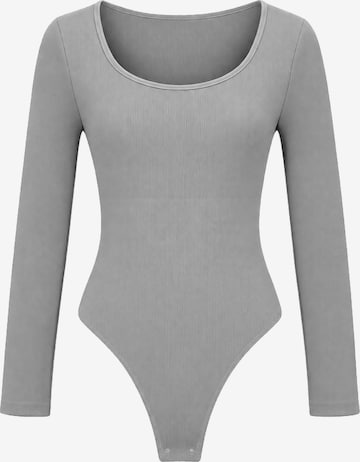 cfab Body 'Ribbed Longsleeve Sculpting Bodysuit with String' in Grau: Vorderseite