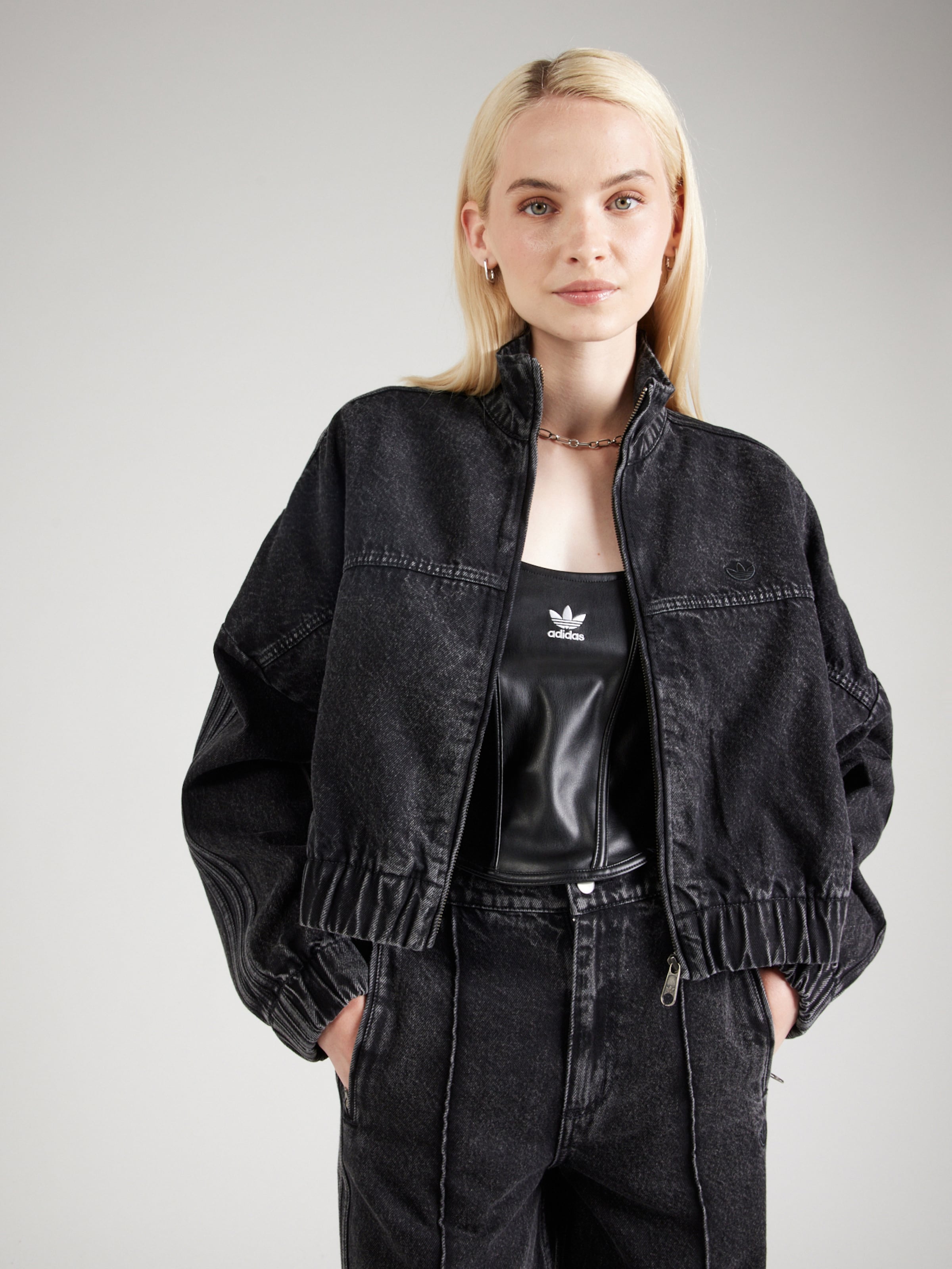 ADIDAS ORIGINALS Between Season Jacket Ess in Black Denim ABOUT YOU