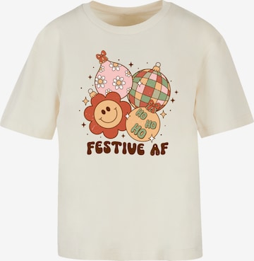 T-shirt ' 'Festive AF Christmas Tree Balls' F4NT4STIC en beige : devant