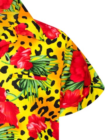 King Kameha Shirt 'Leopard Flowers' in Gelb