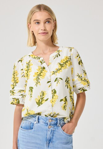 Street One Studio Kurzarm Bluse mit Split Neck und Print in Weiß: Vorderseite