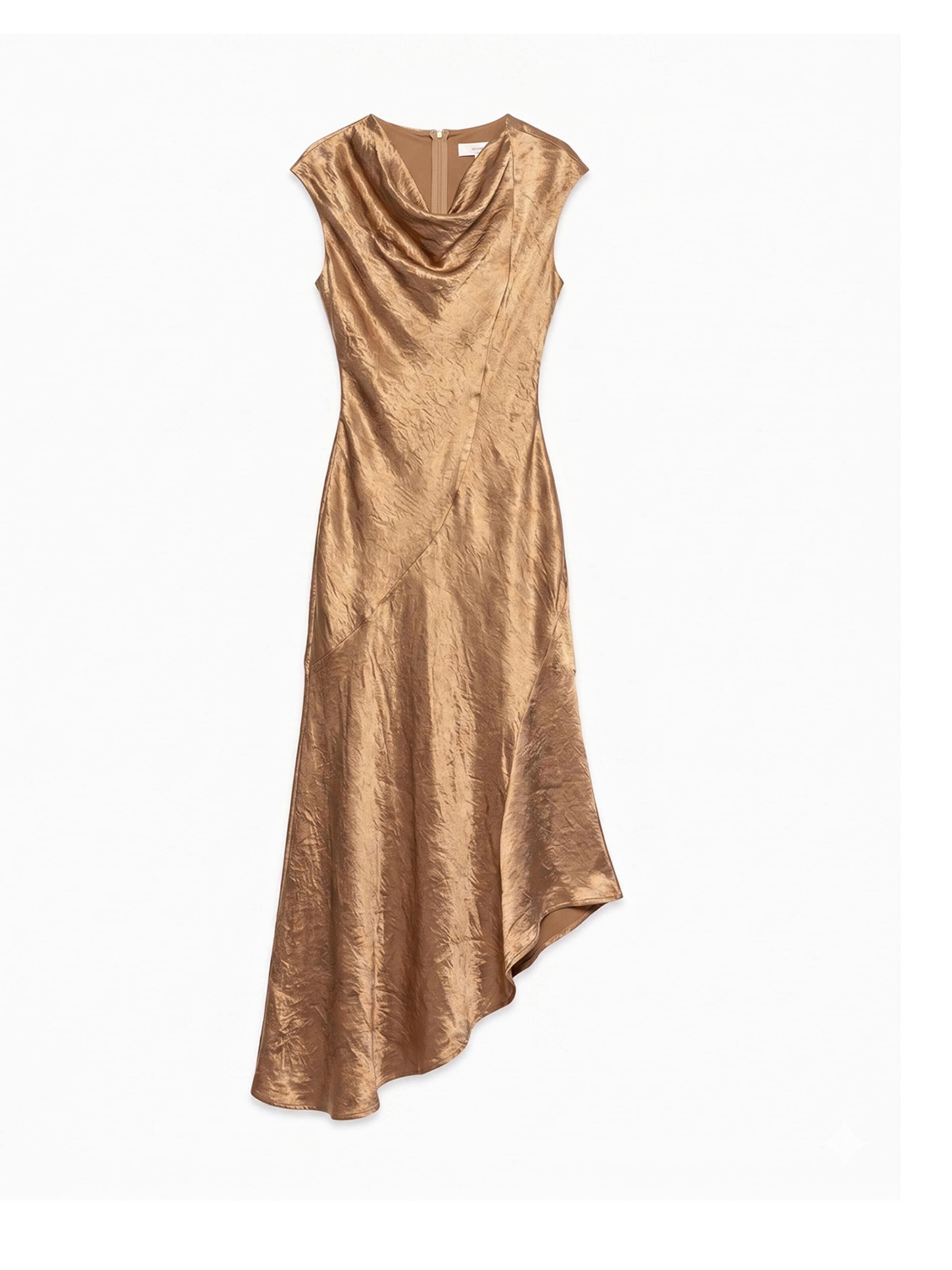 Robe de cocktail 'vestido midi con textura de seda cuello barco y largo asimétrico (Gold)' Tantra en or : devant