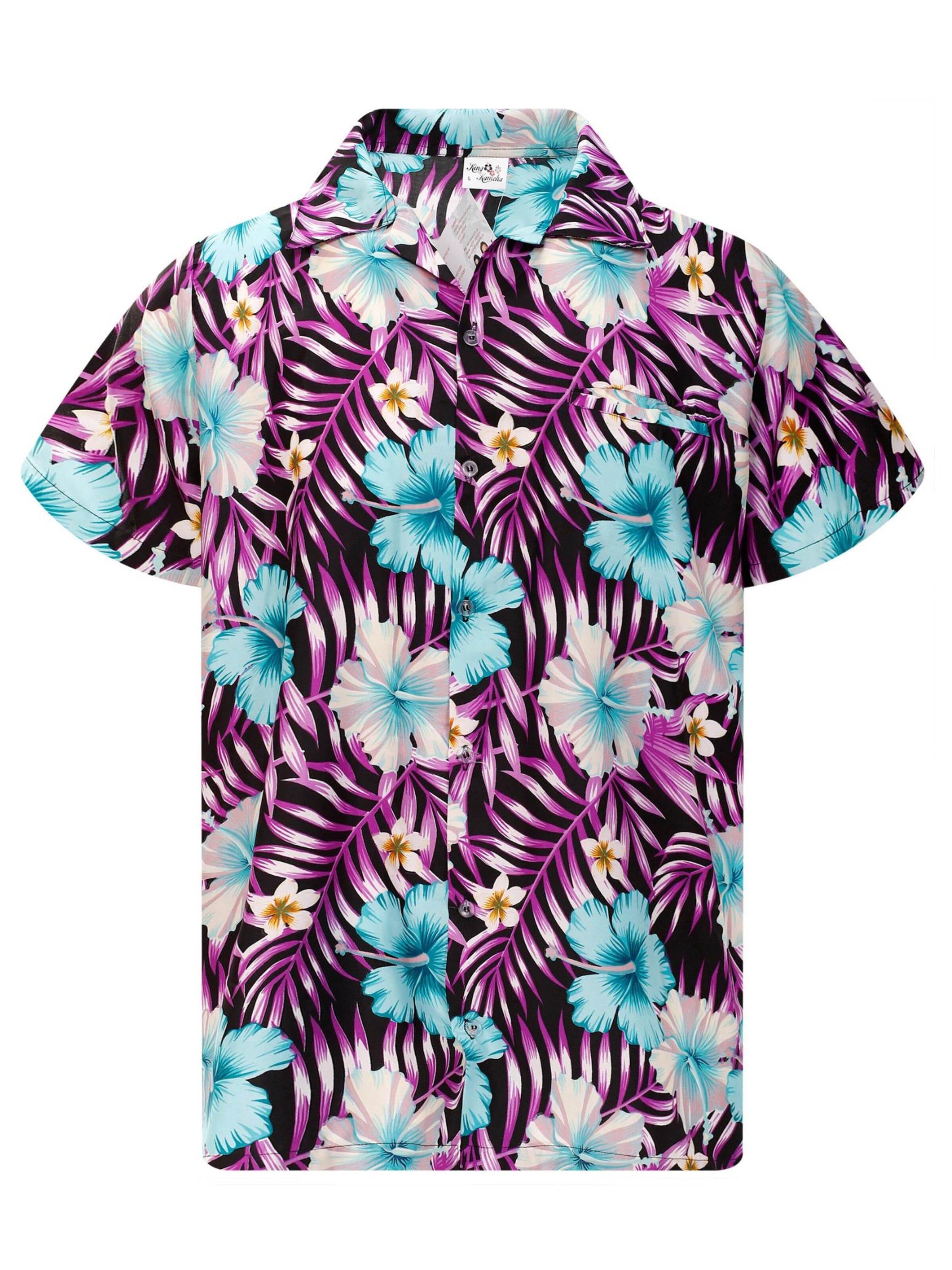 King Kameha Regular fit Overhemd 'Tropical Hibiscus' in Zwart: voorkant