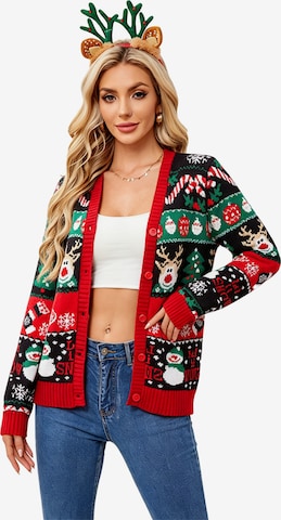 KoJooin Knit cardigan 'Damen Ugly Christmas Sweater mit Rentier Lustiger festlicher Strickpullover mit Schneeflocken' in Black: front