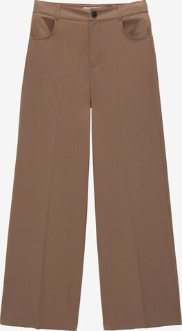 Wide Leg Pantalon à plis Pull&Bear en marron : devant