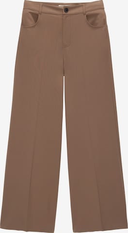 Wide Leg Pantalon à plis Pull&Bear en marron : devant