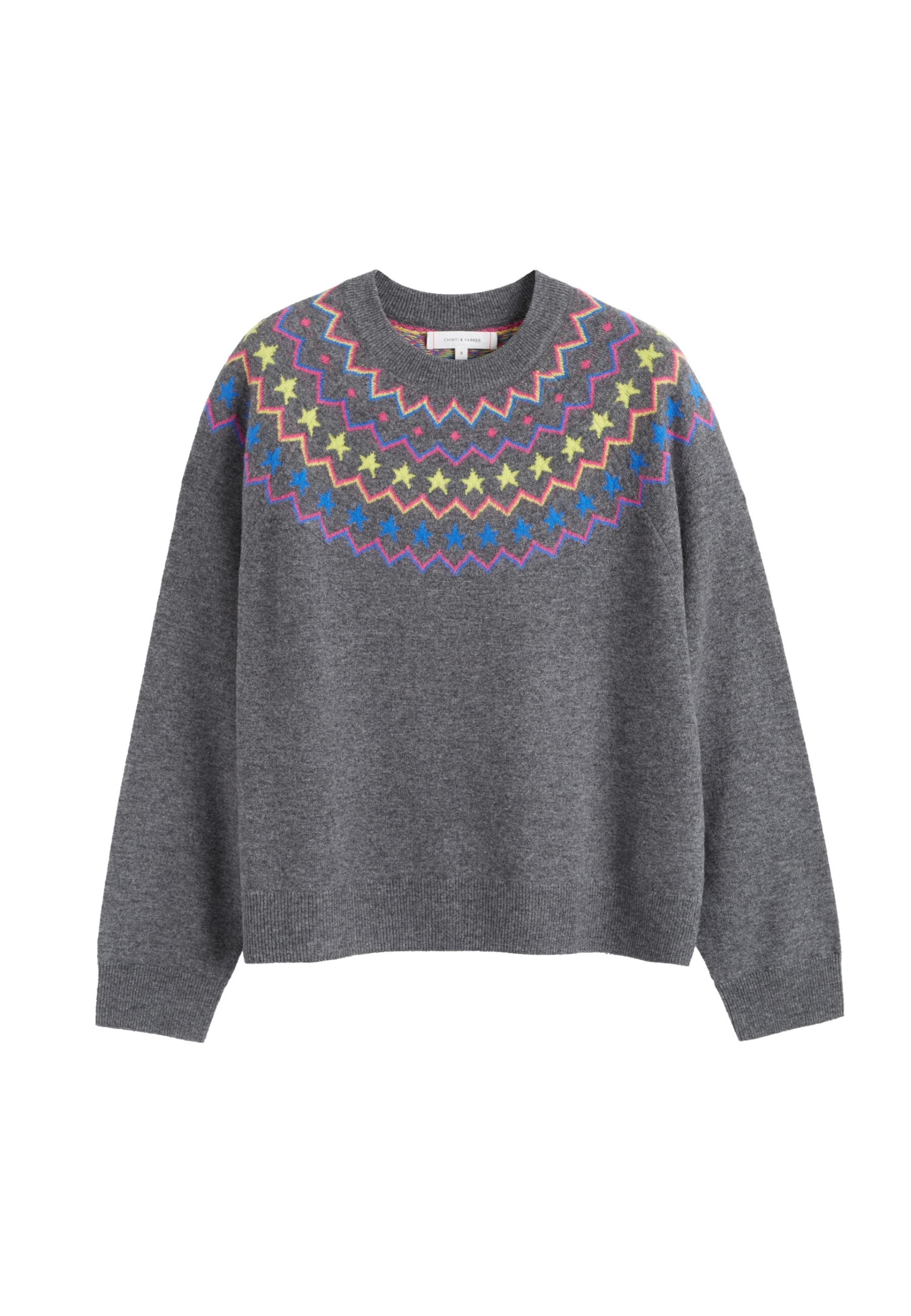 Chinti & Parker Trui 'Star Yoke' in Grijs: voorkant
