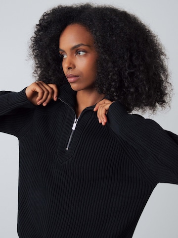 Honest Basics - Jersey 'Half-Zip Knit' en negro