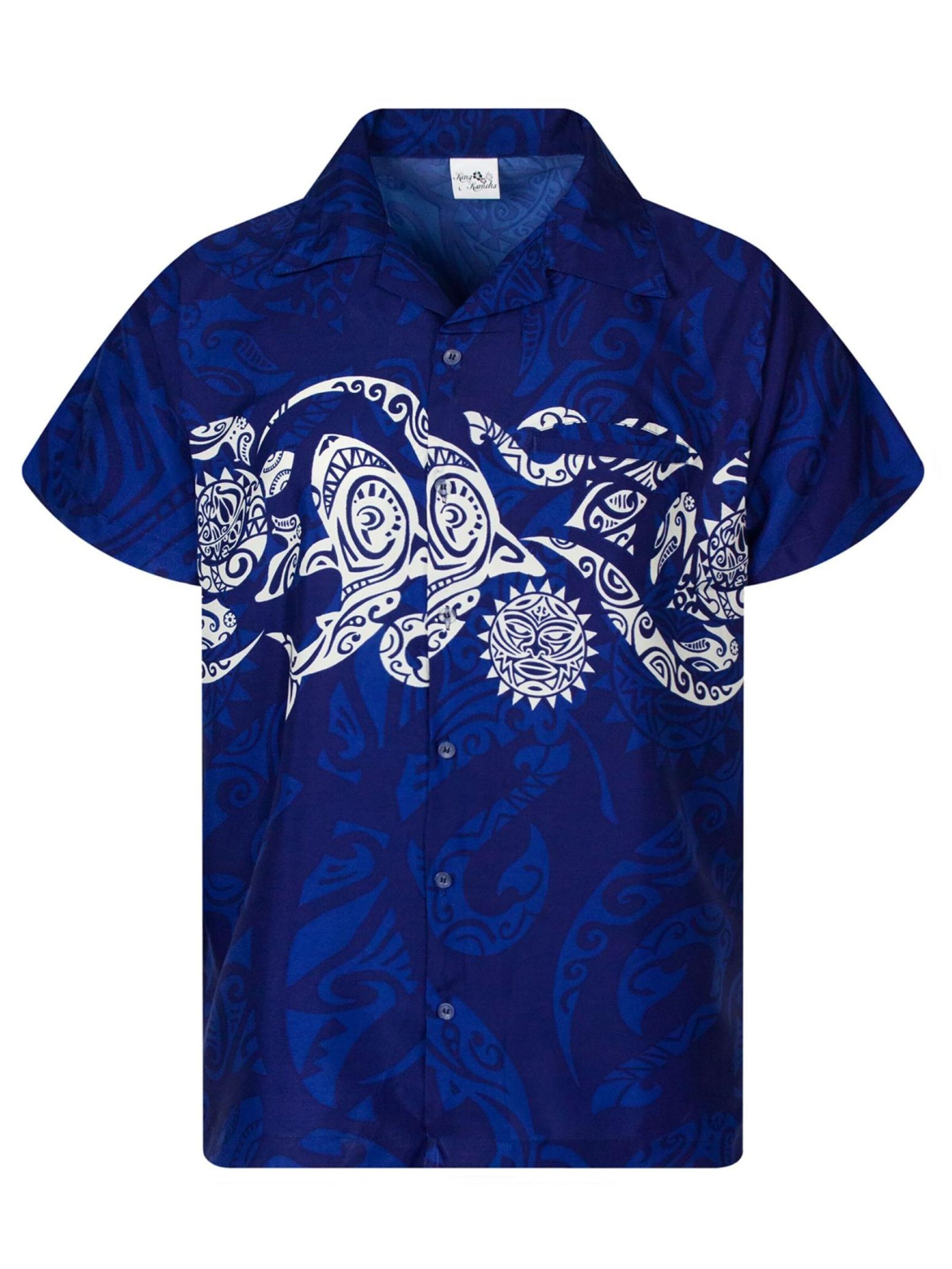 King Kameha - Camiseta 'Maori Chest' en azul: frente