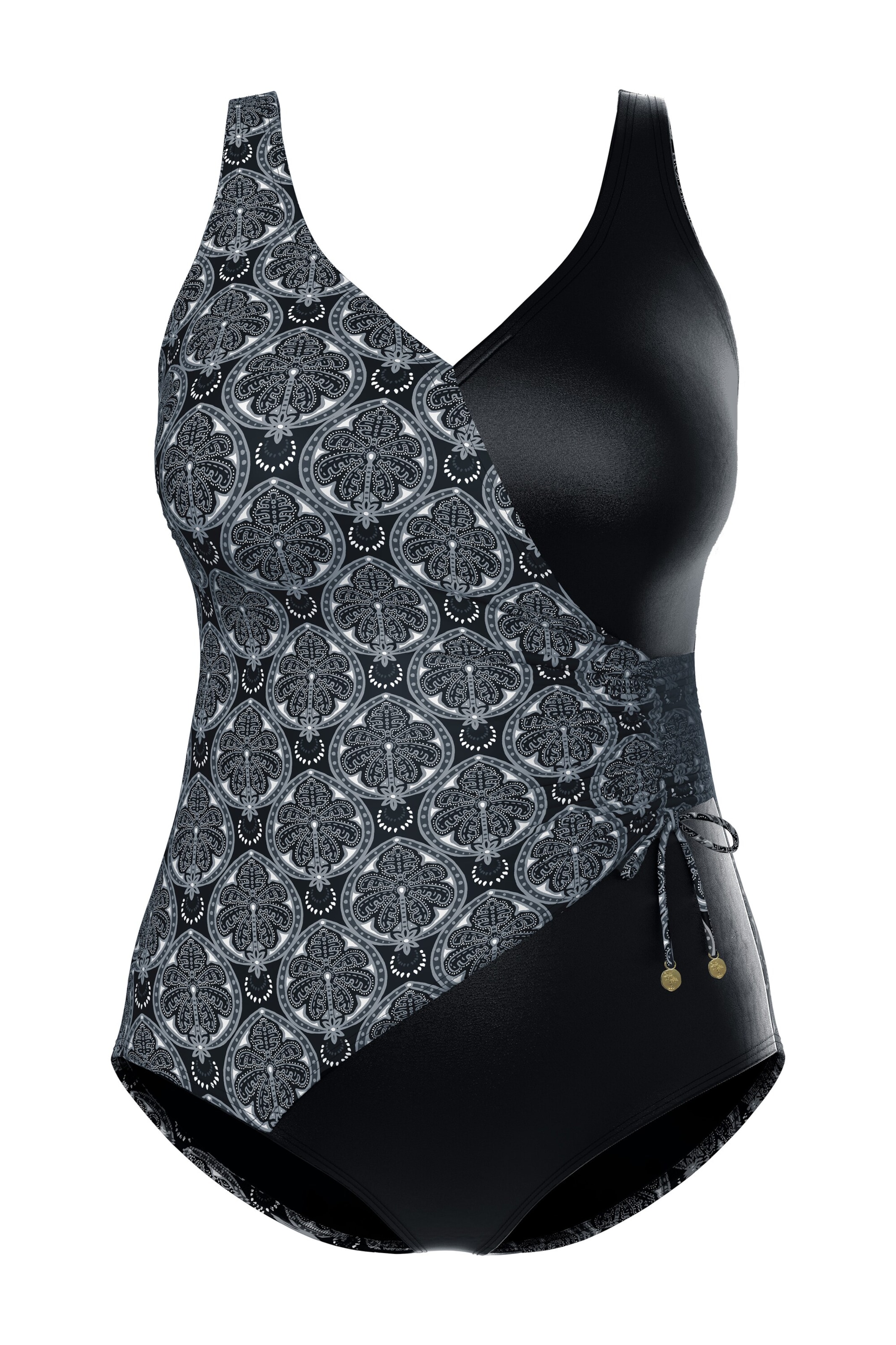 Ulla Popken Triangel Badeanzug in Schwarz: Vorderseite