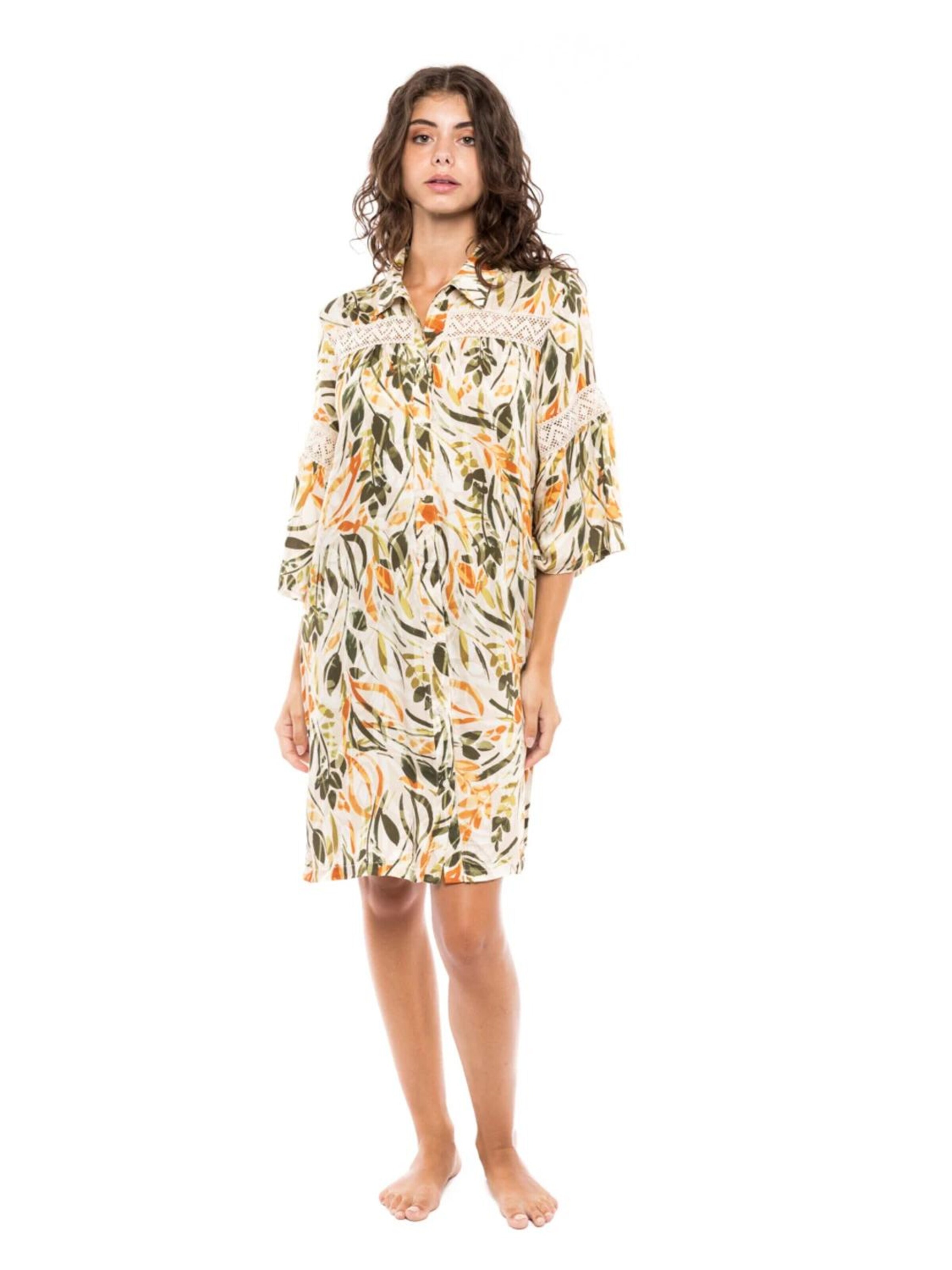 Pink Label Καλοκαιρινό φόρεμα 'BEACHWEAR PASTEL GREEN LEAF' σε κίτρινο: μπροστά