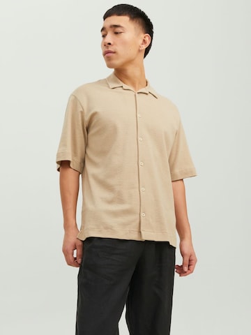 JACK & JONES Comfort fit Button Up Shirt in Beige: front