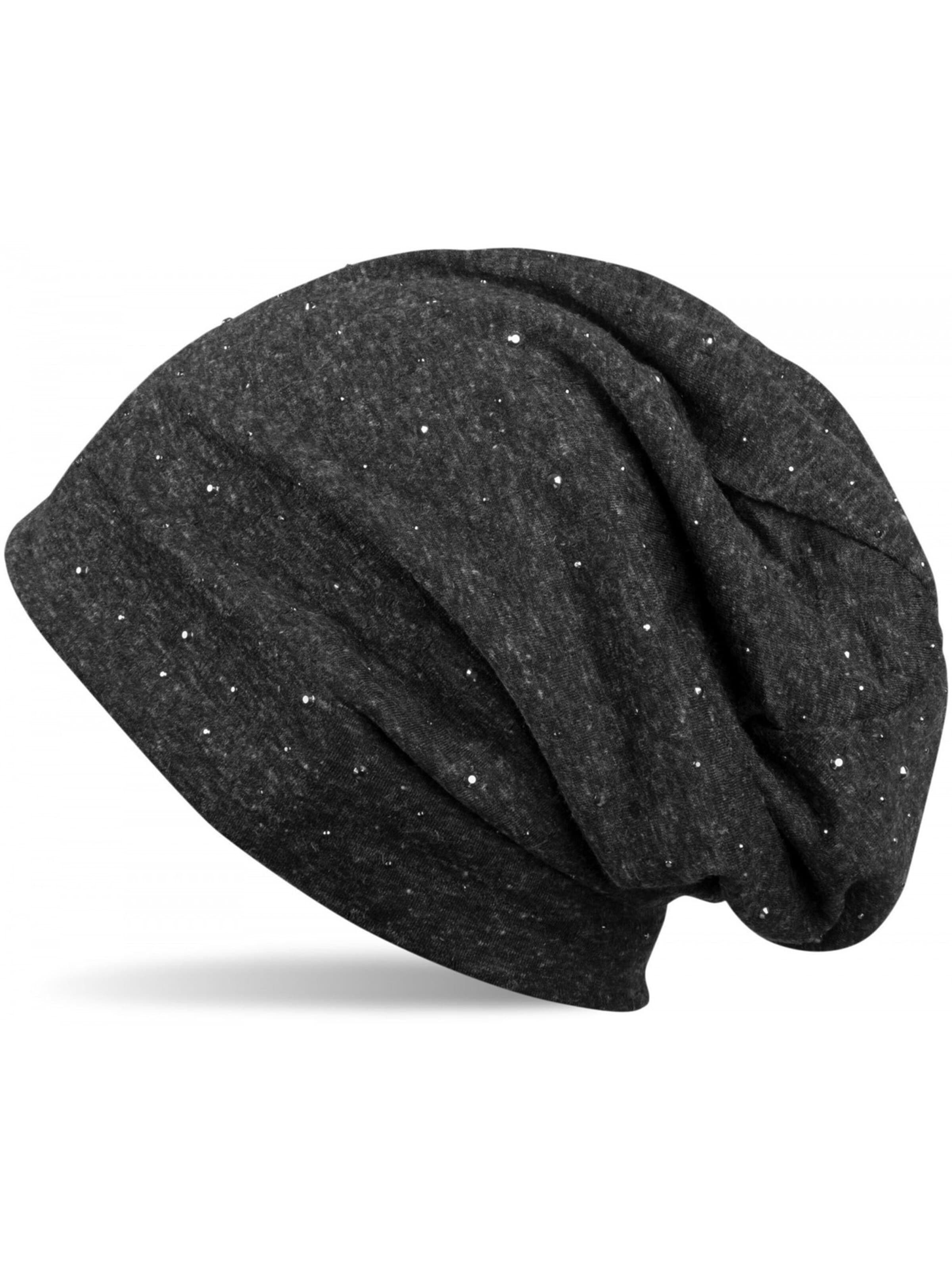 styleBREAKER Mütze 'Beanie mit Strass Nieten Applikation'‌‌‌‌‌‌‌‌‌ in Schwarz: Vorderseite