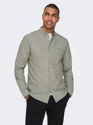 Only & Sons Regular fit Button Up Shirt 'ONSAlvaro' in Green