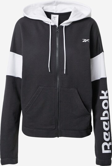 REEBOK Спортна жилетка с качулка в черно / бяло, Преглед на продукта