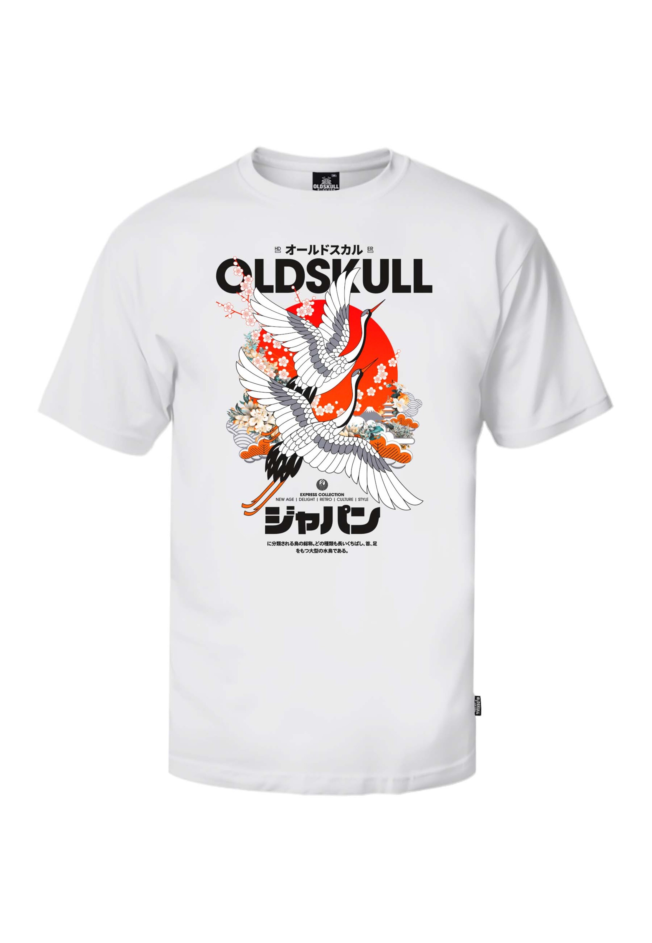 Oldskull T-Shirt 'ASIAN CRANE BEAUTY' in Weiß: Vorderseite