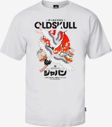 Oldskull Shirt 'ASIAN CRANE BEAUTY' in White: front